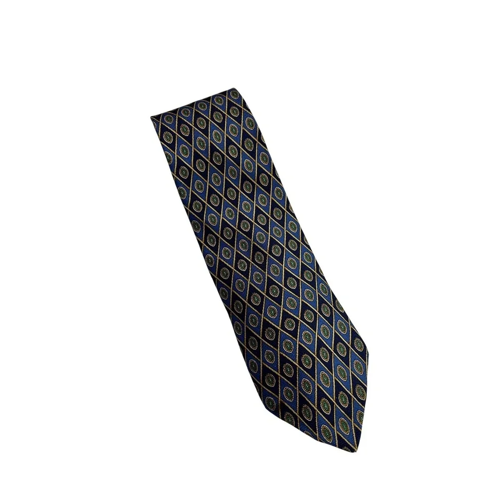 Tommy Hilfiger Silk Tie Mens OS Blue Geometric Diamond Medallion Made in USA A54
